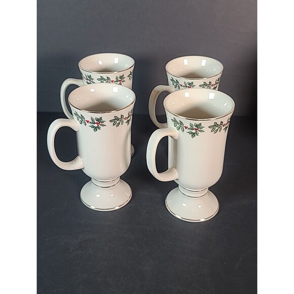 Braum Formalities Holly Collection MugsCups Set of 4  Christmas Eggnog Punch VTG - Picture 2 of 8